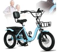 BoluDukNN Triciclo Eléctrico para Adultos/Triciclo Eléctrico,18 Pulgadas Plegable De 3 Ruedas con Neumáticos Anchos, Cesta Grande Y Pantalla LCD,Faro LED,Triciclo para Conducción Al Aire Libre Blue