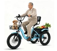 BoluDukNN Triciclo Eléctrico Plegable De 18 Pulgadas para Adultos, 3 Modos De Conducción, Neumáticos Anchos De 18 X 3,0, Pantalla LCD + Cestas Delantera Y Trasera, para Compras Y Picnics Blue