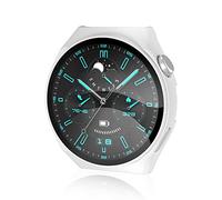 BoLuo Silicona Funda para Huawei Watch GT3 Pro 46MM Case, PC Plating Película Templada Caso Smartwatch, Protectora Cover Case Skins Shell Bumper para Huawei Watch GT3 Pro 46MM Accessories (Blanco)
