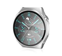 BoLuo Silicona Funda para Huawei Watch GT3 Pro 46MM Case, PC Plating Película Templada Caso Smartwatch, Protectora Cover Case Skins Shell Bumper para Huawei Watch GT3 Pro 46MM Accessories (Plata)