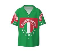 Bolzano Bozen - Camisa de manga corta para hombre, con estampado de bandera de Italia, casual, elástica, para verano, playa, boda, Negro, L