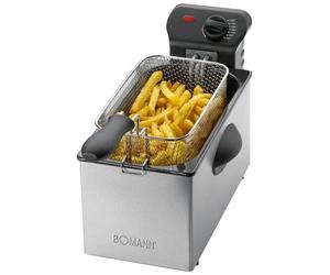 Bomann fr 2264 cb freidora eléctrica, 3 l, caja, tapa y resistencia acero inox., desmontable, termostato regulable, 2000, negro/gris