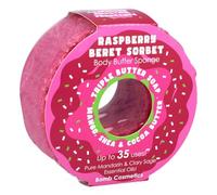 Bomb Cosmetics Esponja con infusión de jabón corporal 2 en 1, exfoliante, hidratante, triple mantequilla, con jabón en el interior, sorbete de boina de frambuesa