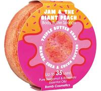 Bomb Cosmetics Esponja con infusión de jabón corporal 2 en 1, exfoliante, hidratante, triple mantequilla, con jabón dentro de mermelada y melocotón gigante