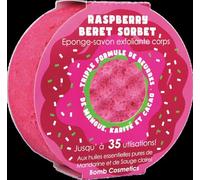 Bomb Cosmetics Esponja con infusión de jabón corporal 2 en 1, exfoliante, hidratante, triple mantequilla, con jabón en el interior, sorbete de boina de frambuesa