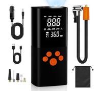 Bomba de aire eléctrica de 160 psi, compresor de batería de 10.000 mAh, bomba de bicicleta portátil con manómetro, pantalla grande y luz LED, batería con luz LED USB, color negro oscuro