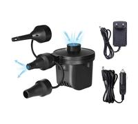 Bomba de Aire Eléctrica. Inflador - Desinflador Portátil para Piscinas, Colchonetas. Hinchador para Colchones, Flotadores, Envase al Vacío, con 3 Boquillas y Enchufes para Casa y Coche. 240V AC/12V DC