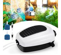 Bomba de aire para acuario, 3,5 W regulable, bomba de oxígeno silenciosa, 2 orificios de aire, bomba de aire para acuarios con piedras de aire y válvulas antirretorno, bomba de aire de oxígeno para