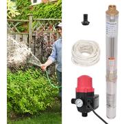 Bomba de pozo profundo, 750 W, 6300 l/h, bomba de pozo de jardín, bomba de agua con interruptor de presión, carrera máx. 70 m, bomba de acero inoxidable para riego, suministro de agua