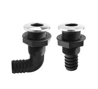 Bomba de sentina para barco, salida de desagüe, codo de nailon negro con casco pasante de acero inoxidable para desagüe de cubierta de fregadero de línea de flotación, 20 mm, 25 mm (25 mm)