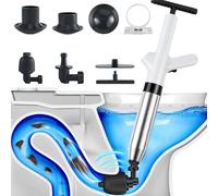 Bomba desatascadora, limpiador de tuberías de aire comprimido para inodoros con 4 cabezales intercambiables, bomba de limpieza de tuberías para inodoros, lavabos