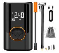 Bomba eléctrica para bicicleta, compresor de aire inflador de neumáticos, neumático de bicicleta portátil de 150 PSI, pantalla digital con 4 adaptadores de boquilla y luz LED/banco de energía para