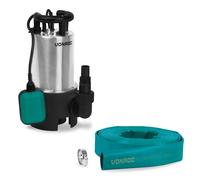 Bomba sumergible 1100W - 20.000 l/h - Acero inoxidable - Agua sucia y limpia | Set completo con manguera plana de 10 m