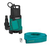 Bomba sumergible 900W - 16.000 l/h - Agua sucia y limpia | Set completo con manguera plana de 10 m