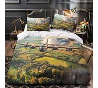 Bombardero de la Segunda Guerra Mundial Funda de Edredón 3 Piezas Impresión 3D Cremallera Oculta con Fundas de Almohada Transpirable Aviación de guerra Funda Edredon for familia Single（135x200cm）
