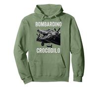 Bombardino Crocodilo Divertido Cocodrilo Italiano Brainrot Meme Sudadera con Capucha, Unisex para Adultos, Verde Salvia, M