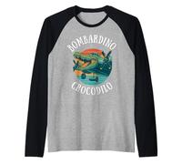 Bombardino Crocodilo Italiano Brainrot Meme Retro Puesta del Sol Hombres Camiseta Manga Raglan