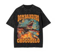 Bombardiro Crocodilo Funny Brainrot Washed T Shirt Streetwear Fashion Women Short Sleeve Oversize