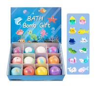 Bombas de baño para niños: Paquete de 12 Bolitas de burbujas coloridas con juguetes en su interior, Divertidos adornos de criaturas marinas para cestas de regalo de cumpleaños o Navidad