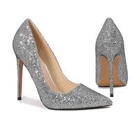 Bombas de Lentejuelas para Mujeres Tacones de Aguja de Tacones de Estilete Cerrados Zapatos de Vestidos de Punta Puntiaguda para el Trabajo de la Oficina del Trabajo de Bodas