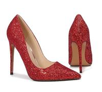 Bombas de Lentejuelas para Mujeres Tacones de Aguja de Tacones de Estilete Cerrados Zapatos de Vestidos de Punta Puntiaguda para el Trabajo de la Oficina del Trabajo de Bodas