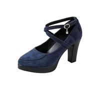 Bombas de tacón alto con cordón cruzado y punta cerrada, perfecto para bodas y fiestas, azul, 38 EU