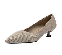 Bombas Punto Fondo Suave con tacón Gatito para Mujer,Zapatos Princesa Tacones Bajos cómodos con Punta en Pico Moda,Zapatos de Vestir de Fiesta de Boda de Punto clásico,Apricot,41 EU