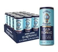 Bombay Sapphire Premium Gin & Tonic, 6,5 % vol., 12 x 25 cl / 250 ml, lata de 25 cl de cóctel listo para tomar, hecho con Ginebra Bombay Sapphire y tónica prémium