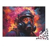Bombero con máscara de Gas, Rompecabezas de 1000 Piezas para Adultos, máscara de Bombero, Fuego, Retrato heroico, Premium, desafiante, Alivio del estrés, Juego, 38x26cm/1000pzas