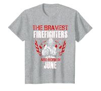 Bombero Cumpleaños Junio Brave Bomberos Hombres Mujeres Papá Papá Camiseta, Niños, Gris Jaspeado, 6 años