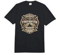 Bombero Honor Coraje Sacrificio Servicio Cruz de Malta Comfort Colors Adult Heavyweight T-Shirt