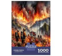Bomberos en un Incendio Forestal 1000 Piezas Puzzle para Adultos Heroísmo Valiente Puzzle Clásico, Cochetón Reciclado - Hit De Las Familias, Actividad De Fiesta, 52x38cm/1000pcs