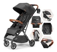 Bombi Bebee V2 - Cochecito de bebé ligero, cuero vegano de alta calidad, plegado con una sola mano, reclinación infinita, marco de aluminio de grado aeronáutico, toldo XXL y cochecito paraguas de