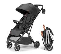 Bombi Bebee V2 - Cochecito de bebé ligero, cuero vegano de alta calidad, plegado con una sola mano, reclinación infinita, marco de aluminio de grado aeronáutico, toldo XXL y cochecito paraguas de