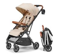 Bombi Bēbee V2 - Cochecito de bebé ligero, cuero vegano de primera calidad, plegado con una sola mano, reclinación infinita, marco de aluminio de grado aeronáutico, toldo XXL y cochecito paraguas de