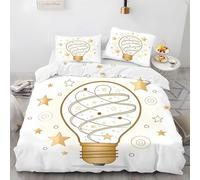 Bombilla Amarilla Funda NóRdica 150x300cm, Estrellas Amarillas Juego de Cama de 3 Piezas con 2 Fundas de Almohada 50x75 cm, Funda de Edredón de Microfibra con Cremallera y 4 Lazos en Las Esquinas
