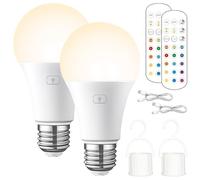 Bombilla con batería: 2 bombillas USB recargables con mando a distancia, bombilla LED E27 E RGB, bombilla recargable con control táctil, 15 colores, LED regulable con función de temporización