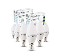 Bombilla de LED tipo Vela V-TAC 5.5W Ahorradora de Energía (Equivalente a 40W) E14 SES (Rosca Edison Pequeña) No Regulable 4000K Day Blanco- Paquete de 6