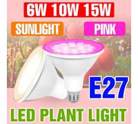 Bombilla LED de cultivo de 15W, 10W, 6W, E27/E26, espectro completo, flores en maceta para interiores, plantas carnosas, lámpara de cultivo hidropónico AC100-277V