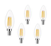 Bombilla LED E14 de vela,SES Filamento Pequeñas bombillas Edison de rosca,6W equivale a 60W,Blanco cálido 2700K C35 Bombillas de vidrio tipo vela, 600lm,5 piezas