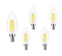 Bombilla LED E14 de vela, SES Filamento Pequeñas bombillas Edison de rosca,6W equivale a 60W, Blanco frío 6000K C35 Bombillas de vidrio tipo vela, 600lm,5 piezas