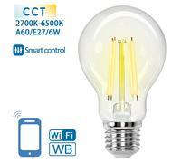 Bombilla LED E27 A60 Filamento Wi-Fi Smart 220V 6W 2700K~6500K 850Lm (Transparente)