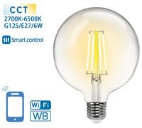 Bombilla LED E27 G125 Filamento Smart Wi-Fi 220V 6W 2700K~6500K 850Lm (Transparente)