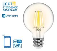 Bombilla LED E27 G80 Smart Wi-Fi Filamento 220V 6W 2700K~6500K 850Lm (Transparente)