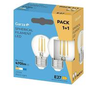 Garza - Pack de 2 Bombillas de Filamento LED Esférica G45, 4W (equivalente a 40W de incandescencia), Luz cálida 2700K, Casquillo grueso E27, 470 lm