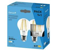 Garza - Pack de 2 Bombillas de Filamento LED Estándar A60, 7W (equivalente a 60W de incandescencia), Luz fría 5000K, Casquillo grueso E27, 810 lm