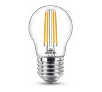 Bombilla LED E27 Philips bola filamento luz cálida (6,5W)