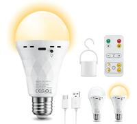 Bombilla LED E27 recargable por USB, lámpara de 2600 mAh, 2 dimmer blanco cálido, blanco frío, con mando a distancia, temporizador, casquillo E27 y recargable de doble uso con gancho