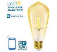 Bombilla LED E27 ST64 Filamento Wi-Fi Smart 220V 6W 2700K~6500K 806Lm (Ámbar)