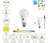 Bombilla led esfera con sensor crepuscular. rosca e27. 10.5 watt. equi